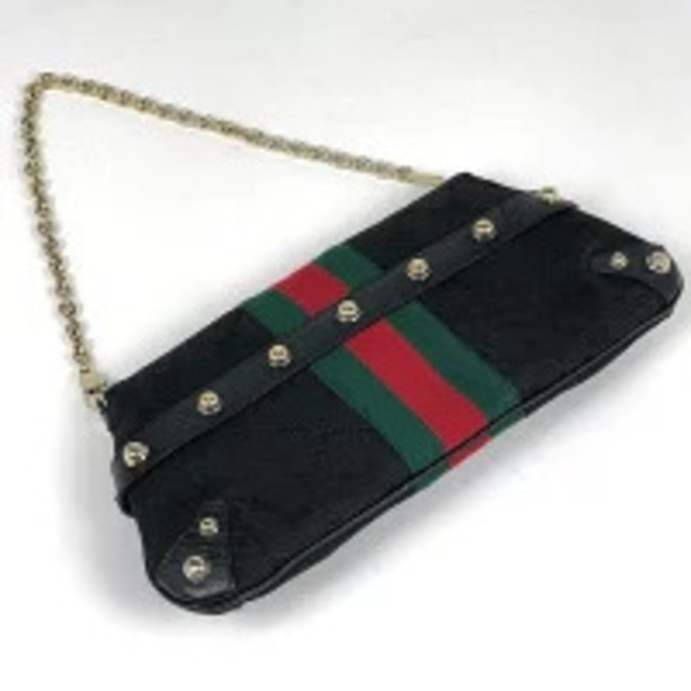 Gucci Horsebit Chain Handbag Sherry Web Shoulder Bag GG Canvas Black - Picture 2 of 5